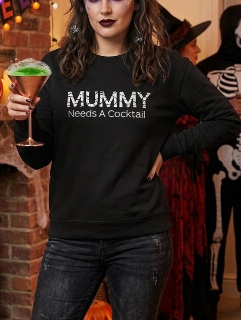 Kittenish Black "MUMMY Needs A Cocktail" Crewneck Sweater